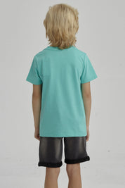 Polera Niño Básica Estampada Verde Claro