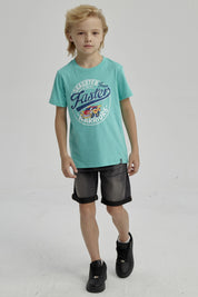 Polera Niño Básica Estampada Verde Claro