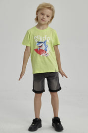 Polera Niño Básica Estampada Verde