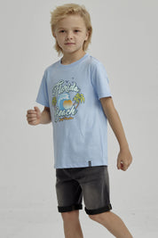 Polera Niño Básica Estampada Celeste