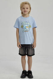 Polera Niño Básica Estampada Celeste