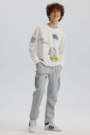 Pantalón Buzo Niño Jogger Cargo Gris Melange