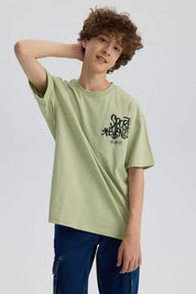 Polera Niño Con Print Verde Claro