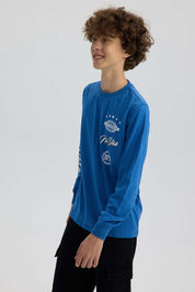 Polera Niño Print Mangas Azul