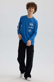 Polera Niño Print Mangas Azul