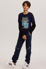Pantalón Buzo Niño Con Cordón Y Bolsillo Azul