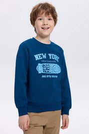 Polerón Niño Básico Print Azul Petroleo