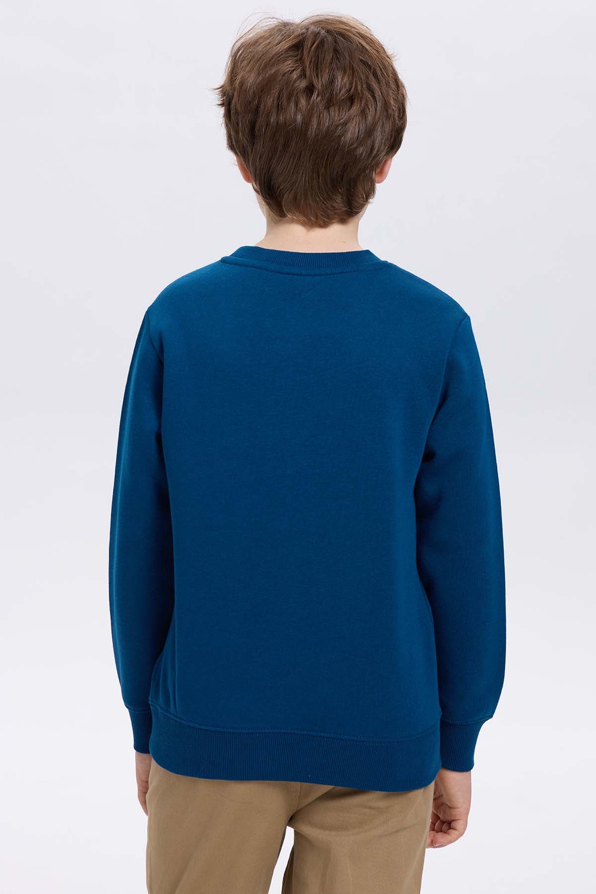 Polerón Niño Básico Print Azul Petroleo