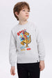 Polerón niño básico print gris melange claro con dinosaurio