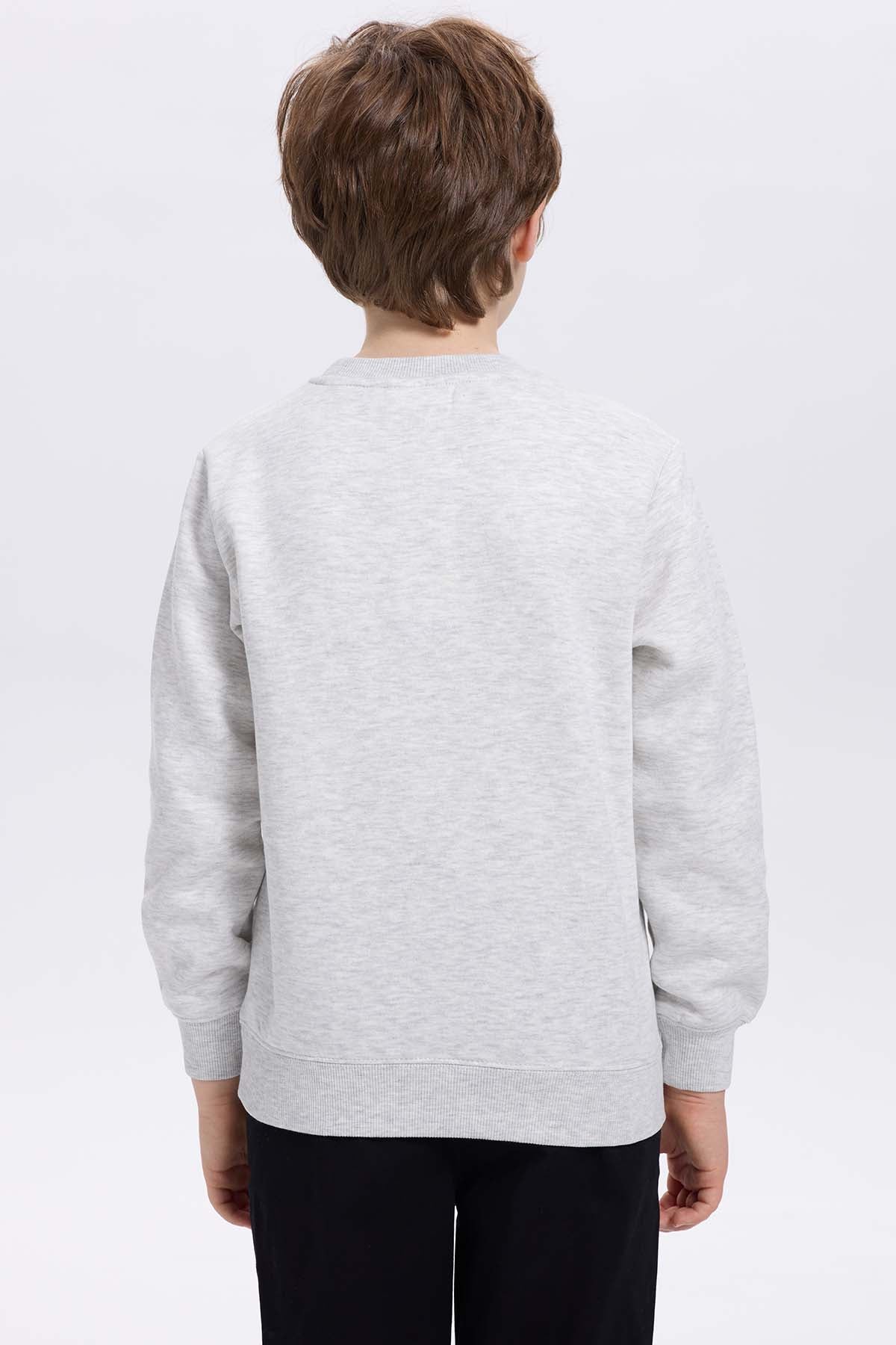Polerón Niño Básico Print Gris Melange Claro