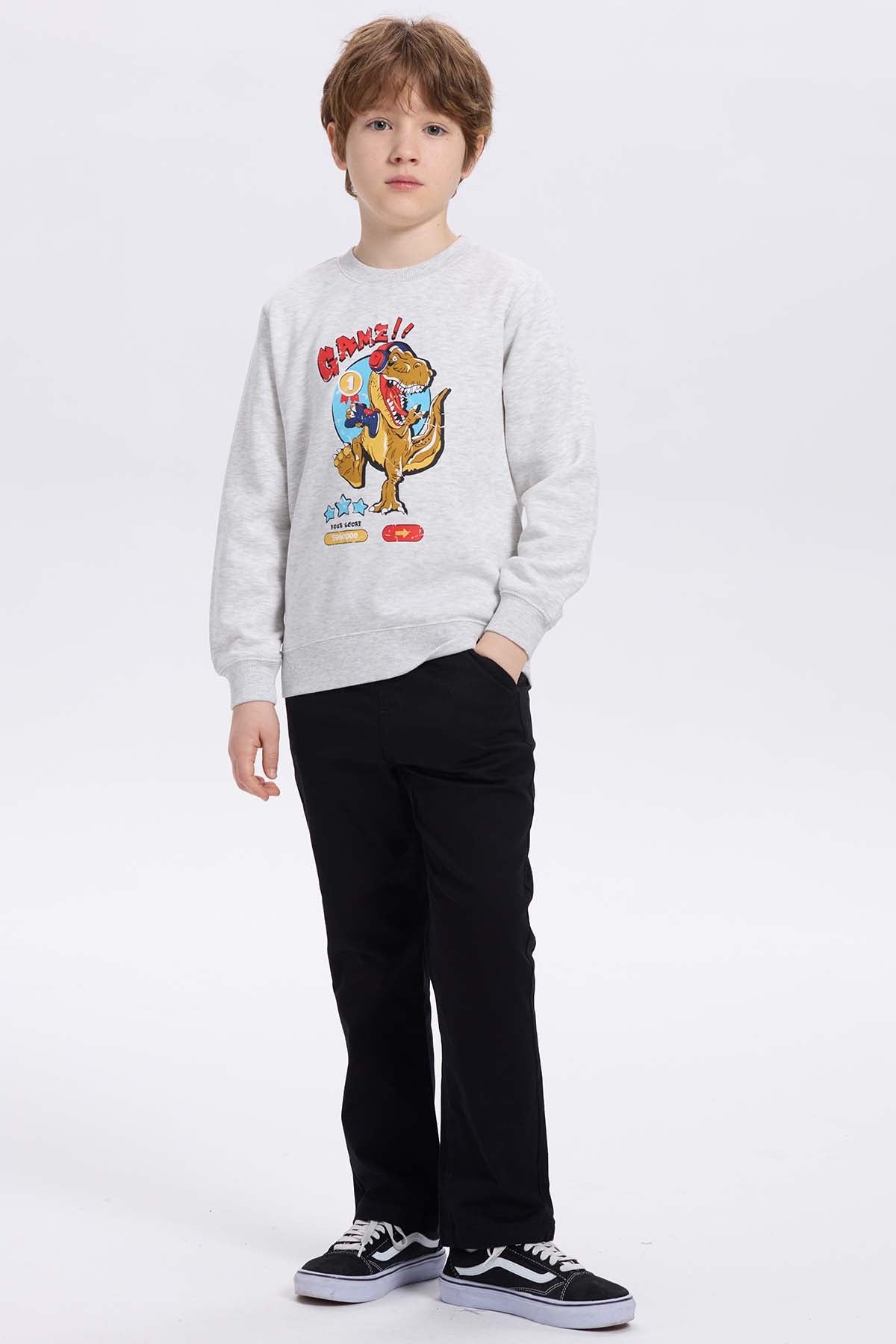 Polerón Niño Básico Print Gris Melange Claro