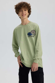 Polera niño print verde claro