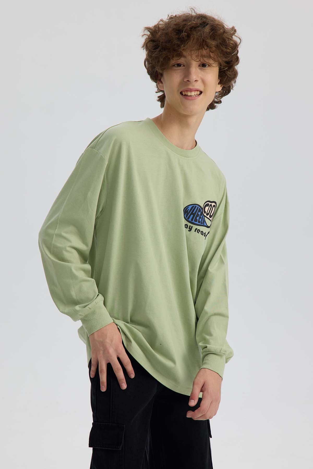 Polera niño print verde claro
