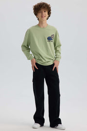Polera niño print verde claro