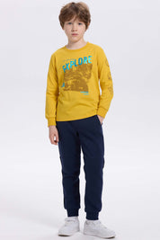 Pantalón buzo niño azul oscuro con rayas lateral
