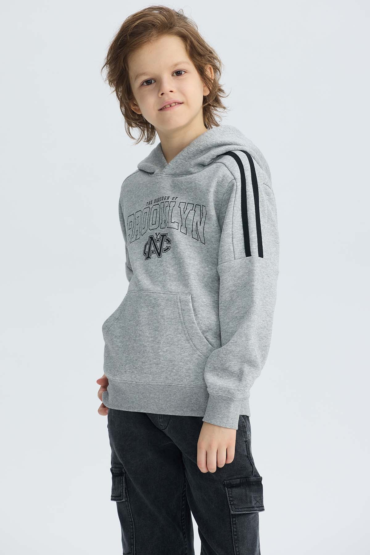 Polerón Niño Básico Print Gris Melange