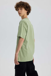 Polera Niño Cuello Bordado Verde Claro