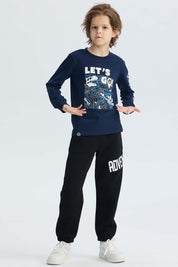 Pantalón Buzo Niño Print Negro
