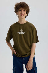 Polera Niño Oversize Print Verde Militar