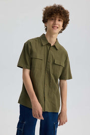 Camisa Niño Con Bolsillo Verde Militar