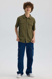 Camisa Niño Con Bolsillo Verde Militar
