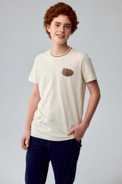 Polera Niño Cuello Bicolor Crudo