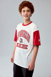 Polera Niño College Teen Rojo con mangas y cuello rojos estampado Los Angeles Exercise