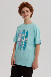 Polera Niño Print Posicional Aqua