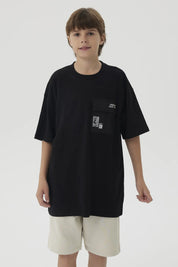 Polera Niño Con Bolsillo Negro