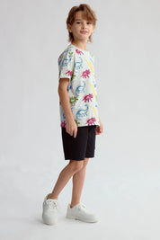 Polera Niño Full Print Gris Claro