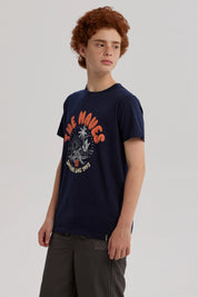 Polera Niño Básica Estampada Azul Oscuro