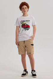 Polera Niño Básica Estampada Blanco