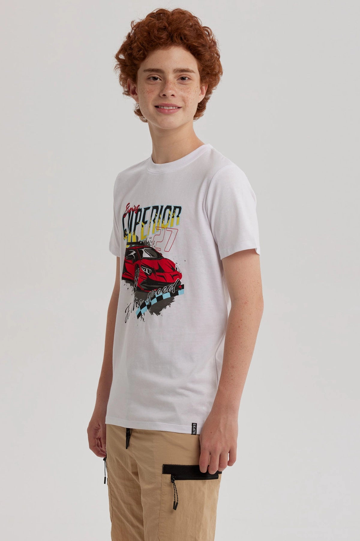 Polera Niño Básica Estampada Blanco