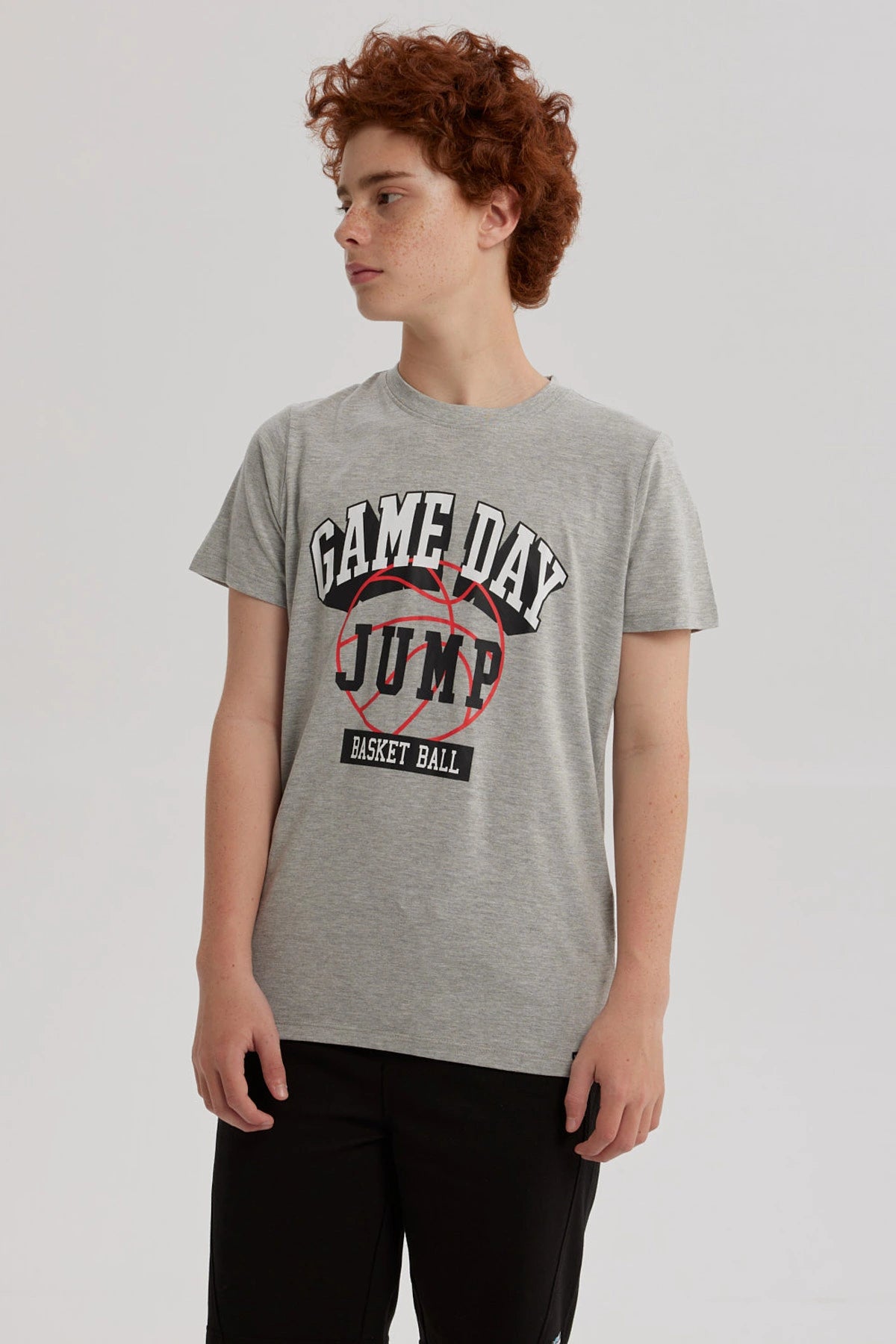 Polera Niño Básica Estampada Gris Melange