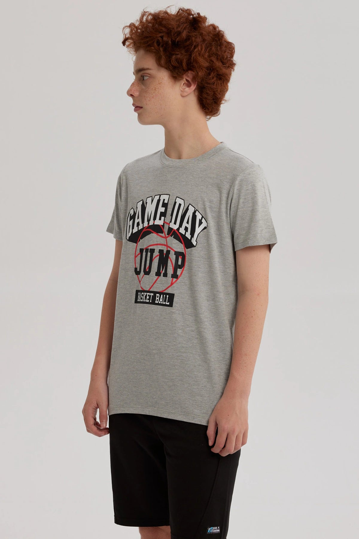 Polera Niño Básica Estampada Gris Melange