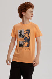 Polera Niño Básica Estampada Naranjo