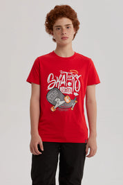Polera Niño Básica Estampada Rojo