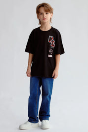 Polera Niño Bordado y Parche Naranjo