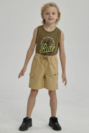 Bermuda Niño Cargo Gabardina Kaki