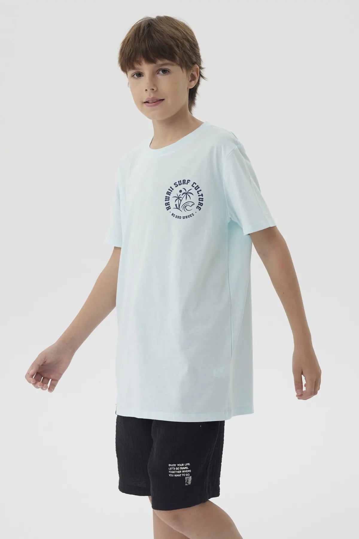 Polera Niño Mini Print Posicional Aqua