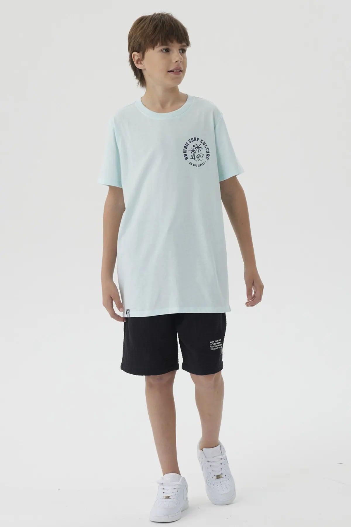 Polera Niño Mini Print Posicional Aqua