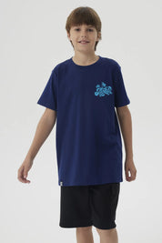 Polera Niño Mini Print Posicional Azul Oscuro
