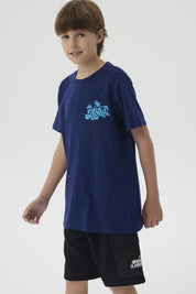 Polera Niño Mini Print Posicional Azul Oscuro