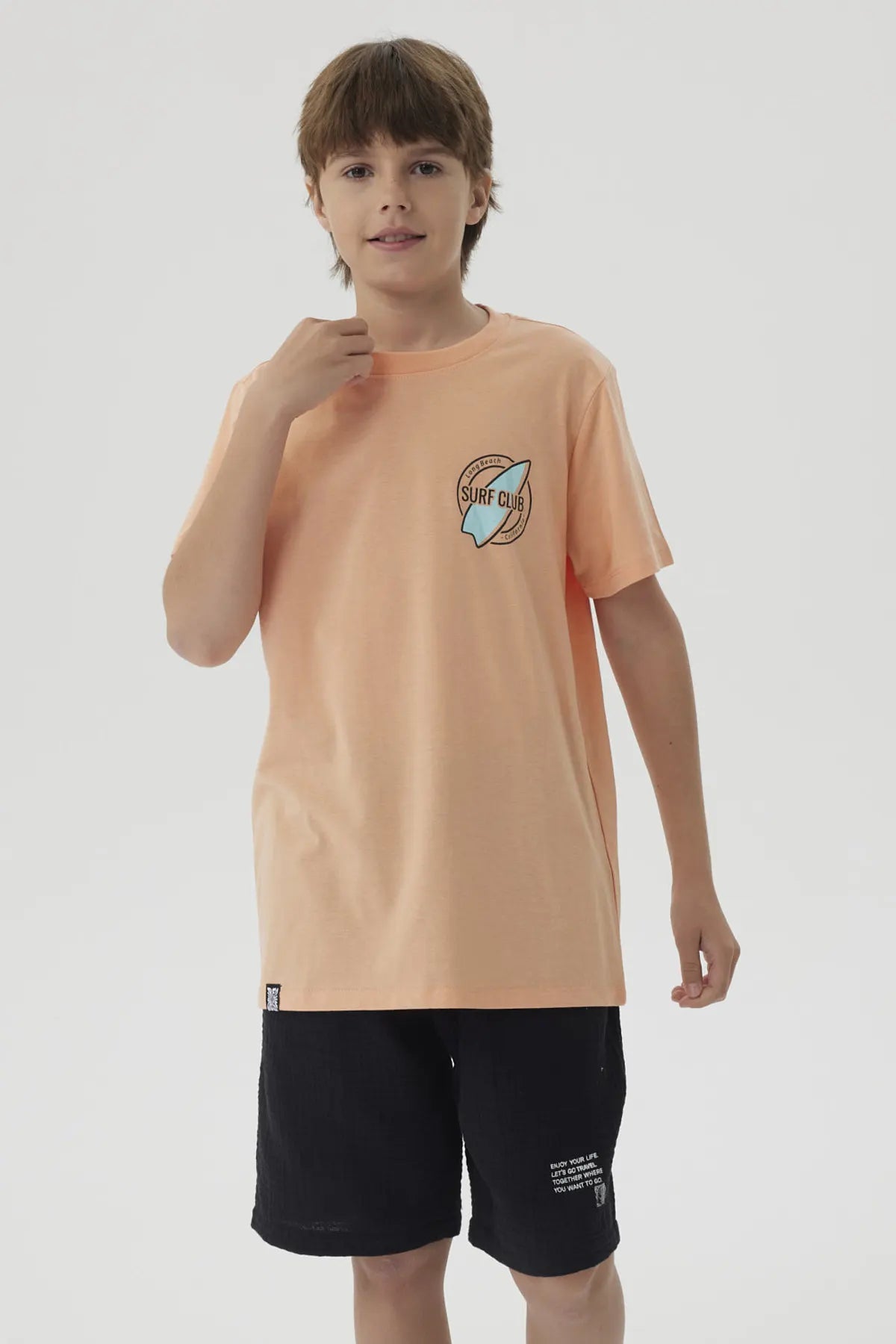 Polera Niño Mini Print Posicional Coral