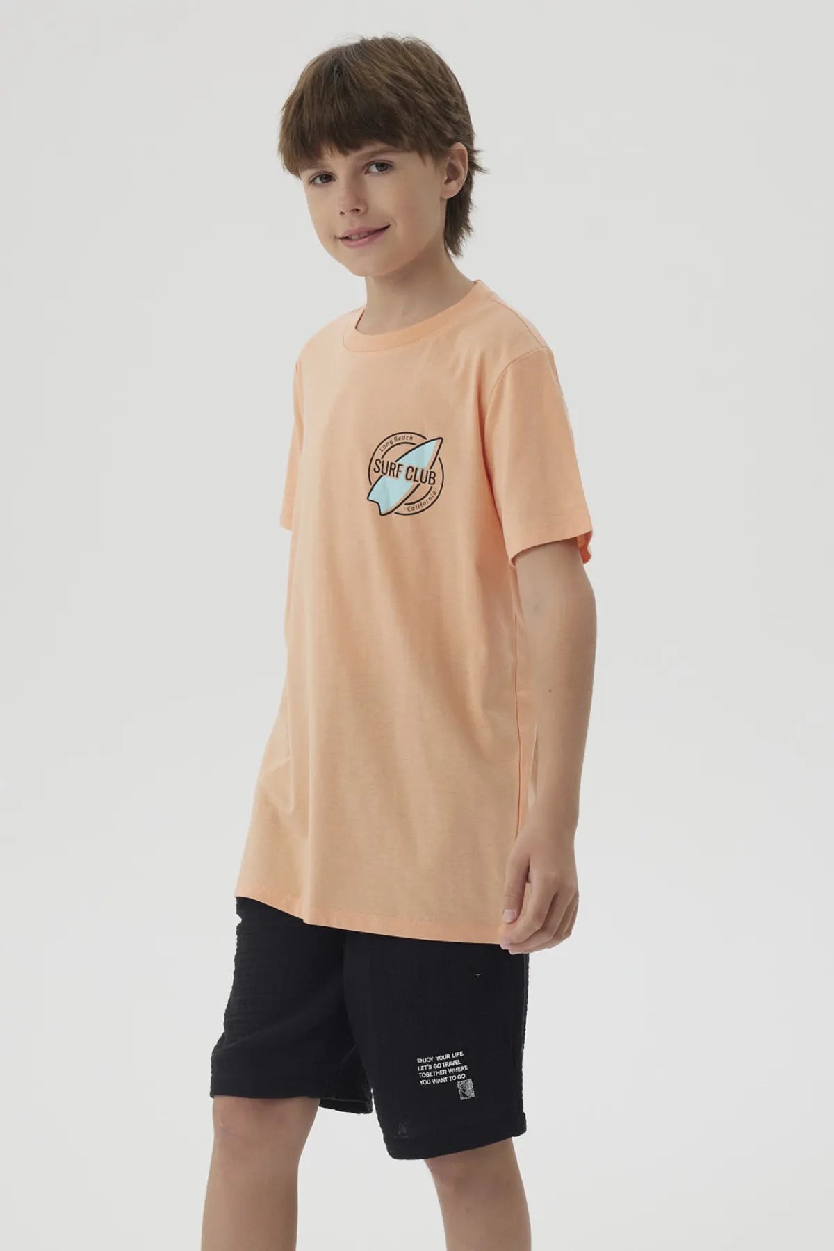 Polera Niño Mini Print Posicional Coral