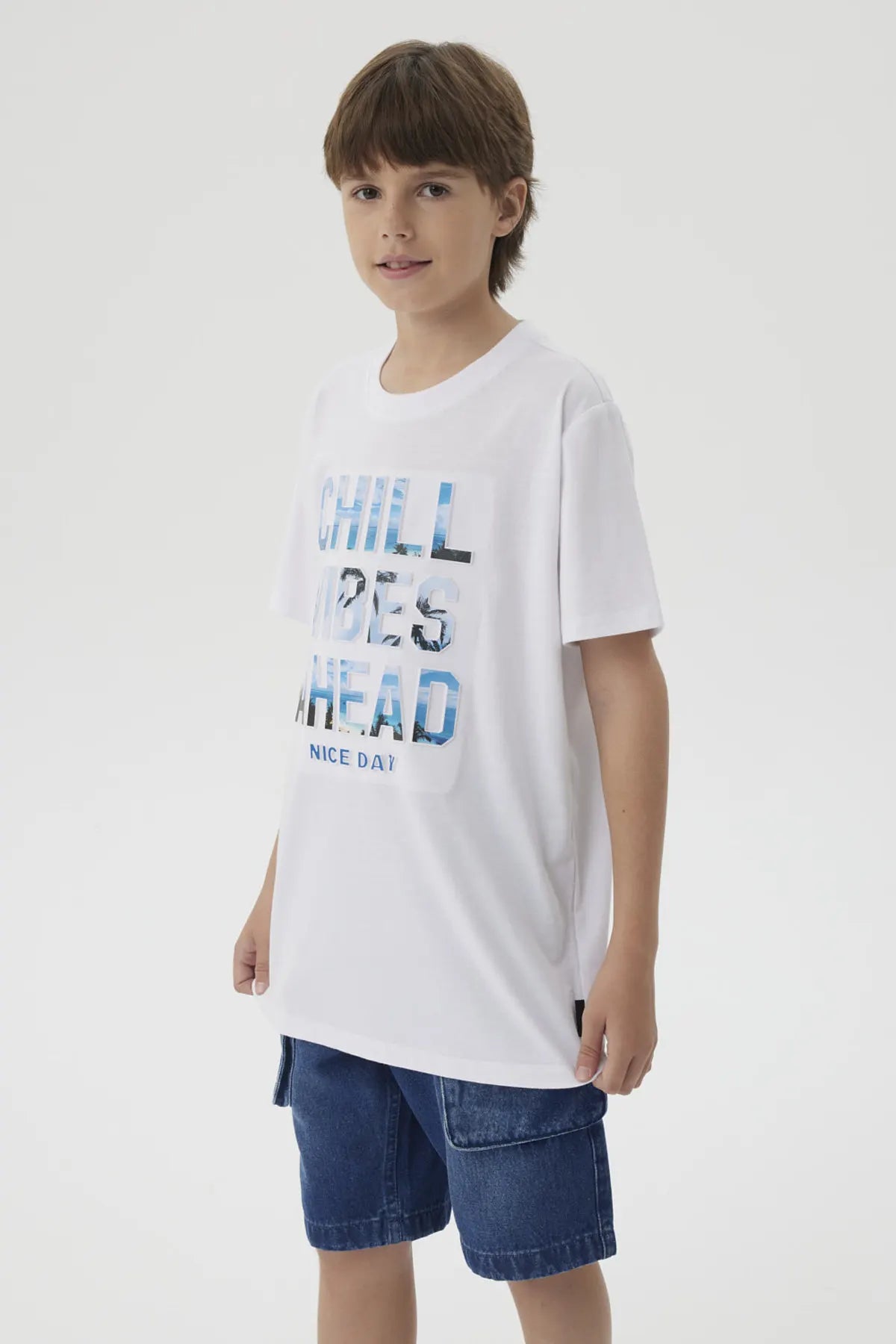 Polera Niño Estampado Playero Blanco