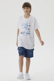 Polera Niño Estampado Playero Blanco