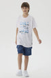 Polera Niño Estampado Playero Blanco