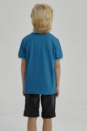 Polera Niño Piqué Con Parche Azul Petroleo