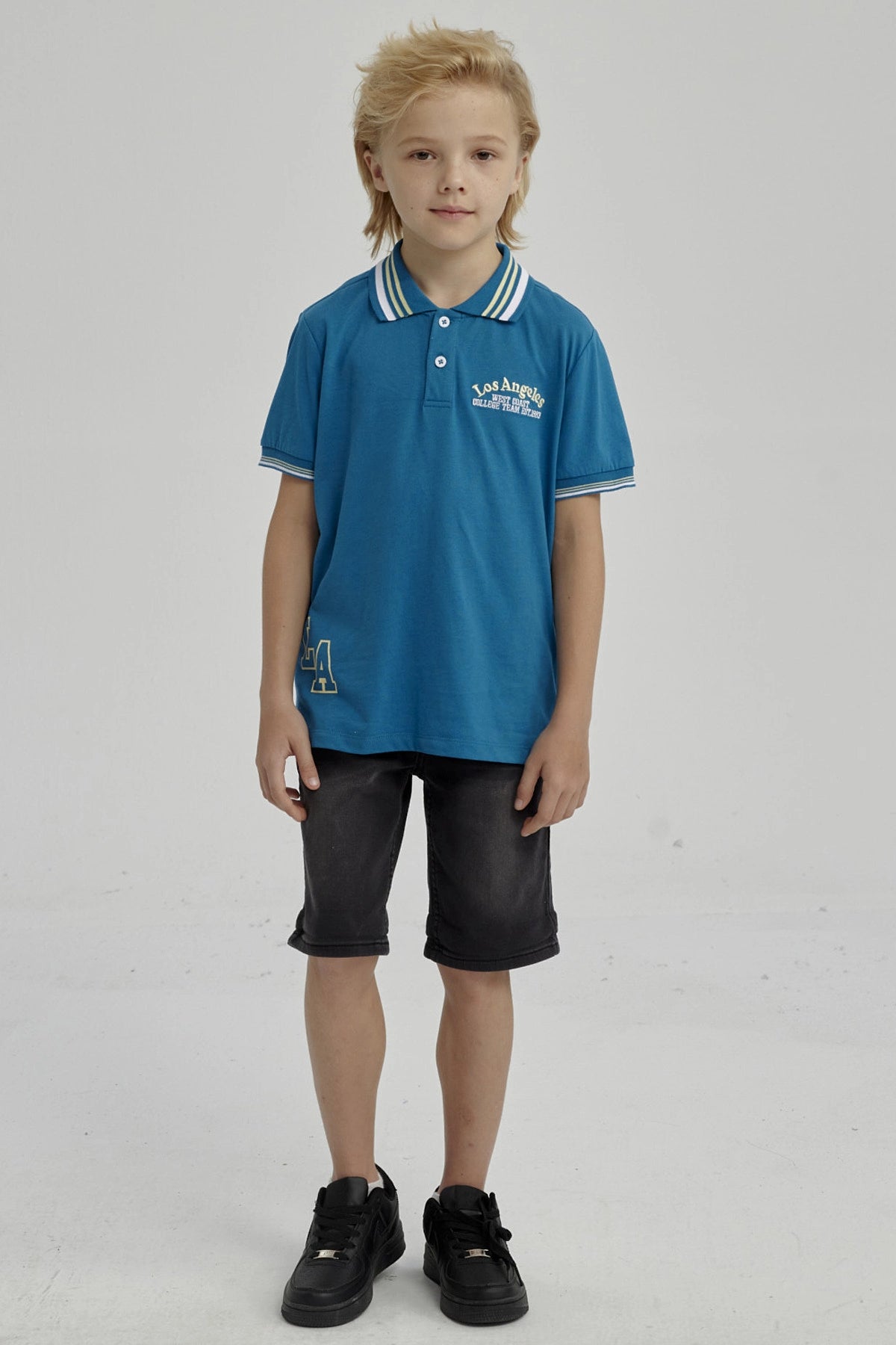 Polera Niño Piqué Con Parche Azul Petroleo